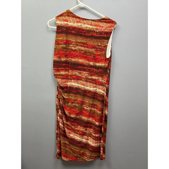 Jones New York Dress Womens size 12 brown/Red sleeveless faux wrap - Picture 2 of 6